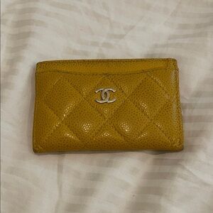 CHANEL Mustard Quilted Leather Card Holder